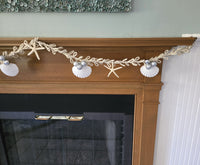 Beach Christmas Decor Seashell Garland, Coastal Christmas Decor Natural Jute Garland w Shells, Knotted Jute Garland 6FT