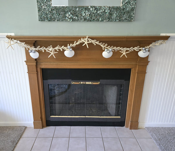 Beach Christmas Decor Seashell Garland, Coastal Christmas Decor Natural Jute Garland w Shells, Knotted Jute Garland 6FT
