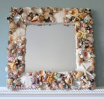 seashell mirror, shell mirror, colored shell mirror, colored seashell mirror, seashell wall mirror