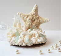 Beach Wedding Cake Topper w Seashells, Sea Glass, Starfish, & Coral - Nautical Coastal Wedding Cake Topper