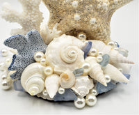 Beach Wedding Cake Topper w Seashells, Sea Glass, Starfish, & Coral - Nautical Coastal Wedding Cake Topper