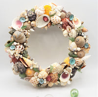 Seashell Wreath Beach Decor, Nautical Decor Coastal Shell Wreath, Sea Shell Wreath w SEA GLASS