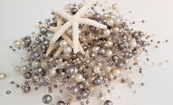 SOVOEY Christmas Starfish Garland - Beach Garland Decorations Coastal Beaded Party Supplies Handcrafted Pearl Garland for Christmas Tree Mantel