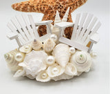 Beach Wedding Adirondack Chairs Cake Topper, Nautical Coastal White Seashell Wedding Cake Topper w Sugar Starfish & Beach Chairs