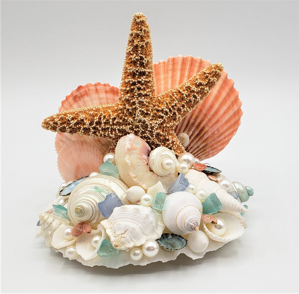 Beach Wedding Sugar Starfish Cake Topper, Nautical Coastal Seashell Wedding Cake Topper