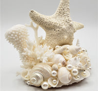 Beach Wedding Starfish Seashell Cake Topper, Nautical Coastal Coral Wedding Cake Topper