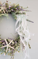 Beach Decor Spring Lavender & Sage Coastal Wreath, Wispy and Twiggy Lavender Wreath w REAL White Starfish, 20"
