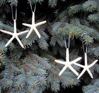 Beach Christmas Ornament, 4 PIECE Starfish Ornaments, Coastal Decor White Starfish Decor, Star Fish Ornament, SET OF 4