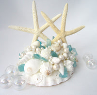 Sea Glass Wedding Cake Topper, beach glass cake topper, seashell cake topper, beach wedding cake topper, nautical cake topper