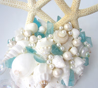 Sea Glass Wedding Cake Topper, beach glass cake topper, seashell cake topper, beach wedding cake topper, nautical cake topper